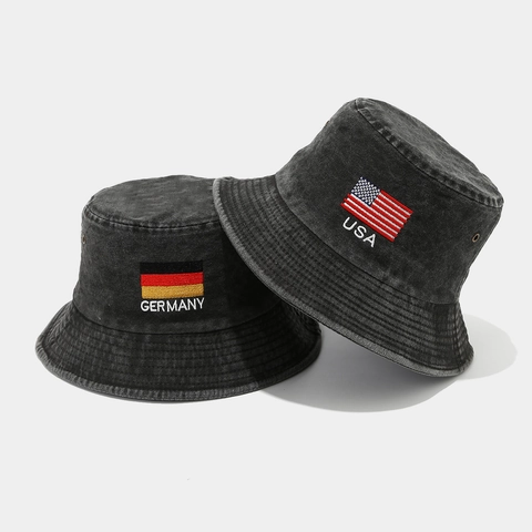 Washed Cotton Fischerhut Nationalflagge Stickerei Vintage Distressed Sonnenschutz Faltbar Anglerhut Für Herren Damen