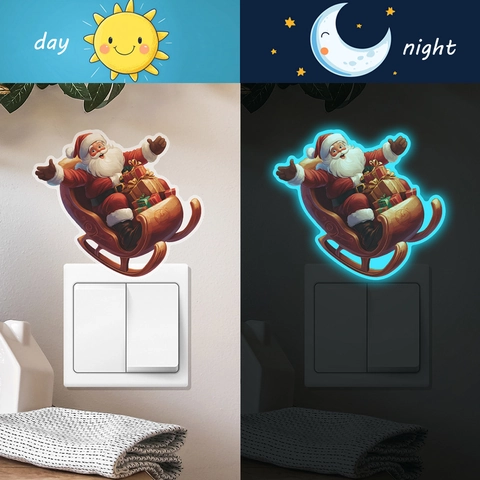 Adesivo Interruttore Luminoso Babbo Natale Slitta Decalcomania Parete Fluorescente PVC Decorazione Casa Per Natale