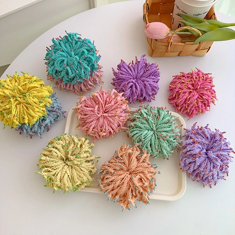 Kids Hair Ties High Elastic Knitted Braided Scrunchies Wavy Lace Ponytail Holders Colorful Soft Hair Accessories For Girls