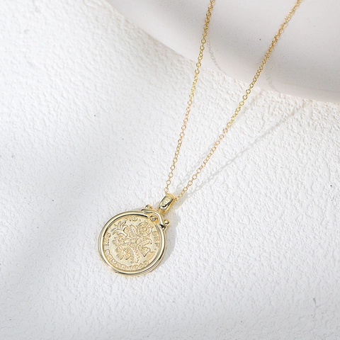 Vintage 925 Sterling Silver Μενταγιόν Κολιέ Με Νόμισμα Επιχρυσωμένο Ανάγλυφο Πορτρέτο Της Βασίλισσας Ελισάβετ Β Κοσμήματα Γυναικών