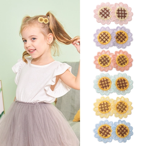 Pinzas Para El Pelo De Girasol Flores De Tela Bordadas Clips Florales Retro Horquillas Para Niñas Niños Estilo Pastoral