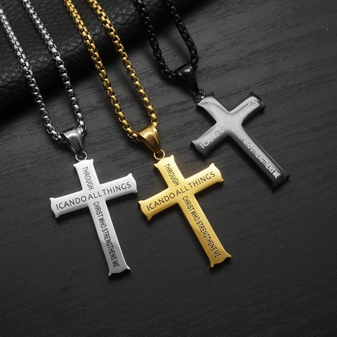 Collana Con Ciondolo A Croce Acciaio Inossidabile Inciso Versetto Biblico Hip Hop Gioielli Religiosi Per Uomo Donna