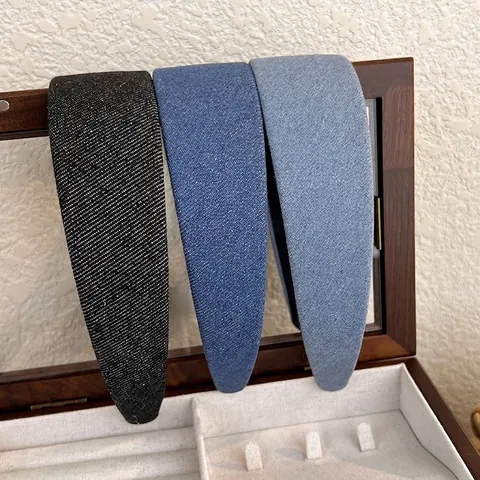 Retro Denim Wide Headband Solid Color Fabric Hair Band Anti Slip Casual Hair Accessory For Women Girls