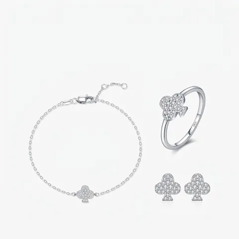 Parure Bijoux Moissanite Argent 925 Femme Trèfle Fleur Club De Poker Bague Boucles D Oreilles Bracelet Élégant