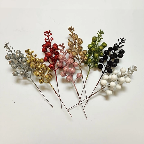 Ramas De Bayas Artificiales Con Purpurina Decoración Navideña DIY Tallos De Bayas De Espuma Floral Adornos Festivos Hogar