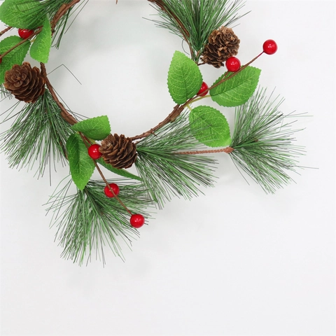 Weihnachts Kranz Künstliche Kiefernnadeln Rote Beeren Kiefernzapfen Kerzenring Dekorative Feiertags Tischdekoration