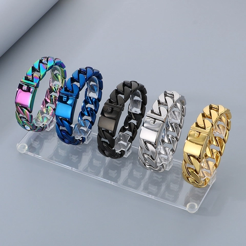 Men's Cuban Link Necklace And Bracelet Stainless Steel Retro Punk Hip Hop Jewelry Frosted Smooth Finish Masculine Style