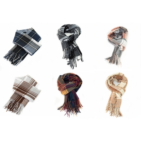 Écharpe à Carreaux Classique avec Glands pour Femmes Automne Hiver Châle en Polyester Chaud Mode Coréenne Foulard à Grille Femme