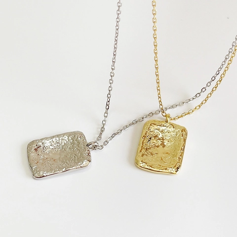 Collana In Argento Sterling 925 Con Pendente Rettangolare Irregolare Martellato Gioielli Chic Minimalisti Da Donna