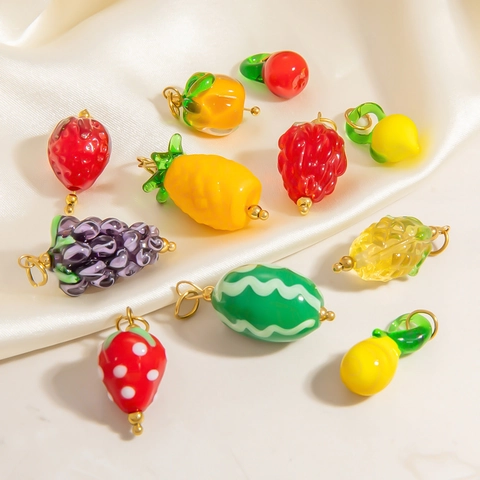 Fruit Charms Pendants Lampwork Glass 18K Gold Plated Stainless Steel For DIY Jewelry Making Waterproof Hypoallergenic