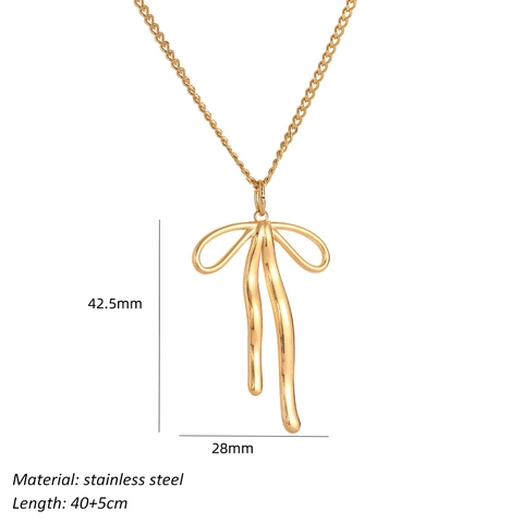 Collar Con Colgante De Lazo Acero Inoxidable Lazo Dorado Joyería De Moda Para Mujeres Estilo Dulce