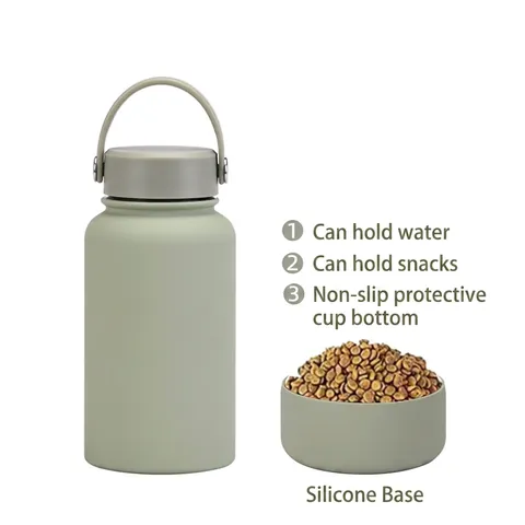Botella De Agua Isotérmica De Acero Inoxidable Frasco De Vacío Con Asa Base De Silicona Antideslizante Deporte 304