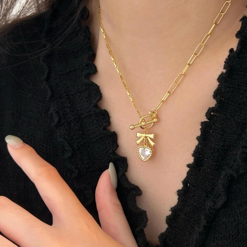 Collana Con Pendente A Cuore In Argento Sterling 925 Con Fiocco Zircone Catena Asimmetrica Stile Ins Coreano Elegante Donna