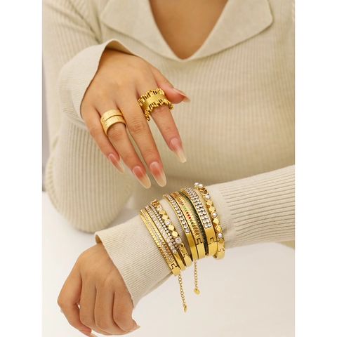 Roestvrijstalen Ringen En Armbanden 18K Verguld Met Zirkonia Geometrische Minimalistische Luxe Sieraden Voor Dames