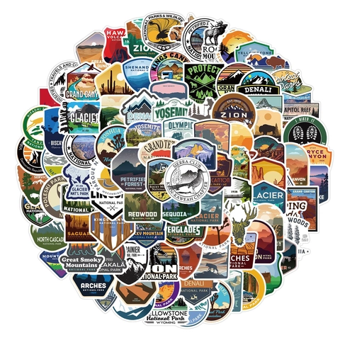 National Park Decorative Stickers Waterproof PVC Matte Decals For Laptop Luggage Water Bottle Vintage Outdoor Travel