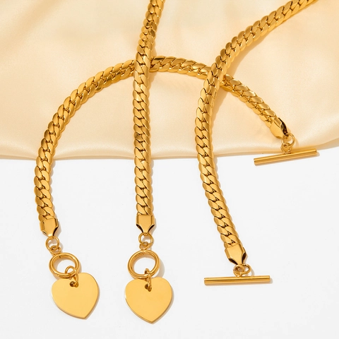 Set Di Gioielli Collana E Bracciale Con Ciondolo A Cuore In Acciaio Inossidabile Catena Barbazzale Con Chiusura A Commutatore