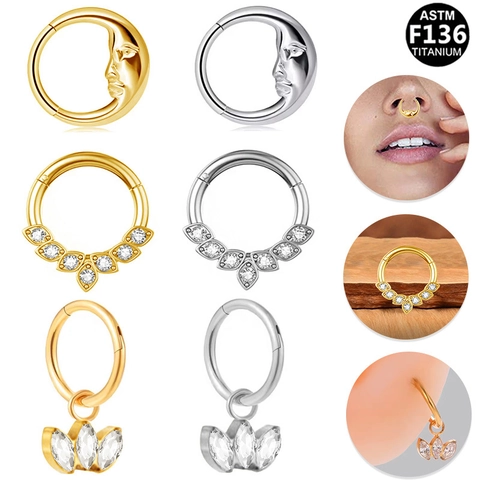 ASTM F136 Τιτάνιο Δαχτυλίδι Piercing Marquise Zircon Septum Clicker Helix Daith Σκουλαρίκι Moon Face Body Jewelry Γυναίκες