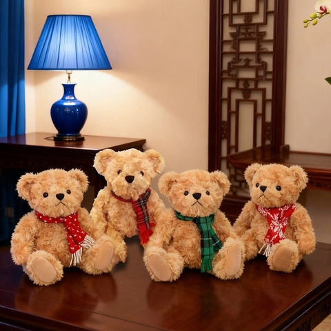 Süßer Teddybär Plüschtier Mit Schal Weiches Lockiges Stofftier Puppe Für Geburtstag Geschenk Haus Deko