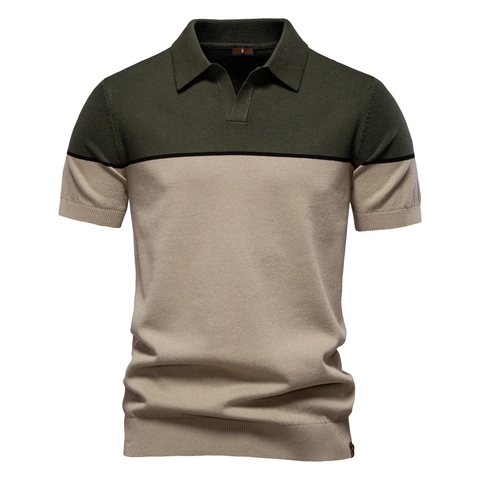 Heren Gebreid Poloshirt Met Korte Mouwen Viscosemix Color Block Retro Casual Ademende Top