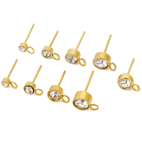 Stainless Steel Earring Posts With Cubic Zirconia Prong Setting And Hanging Loop For DIY Jewelry Making Findings
