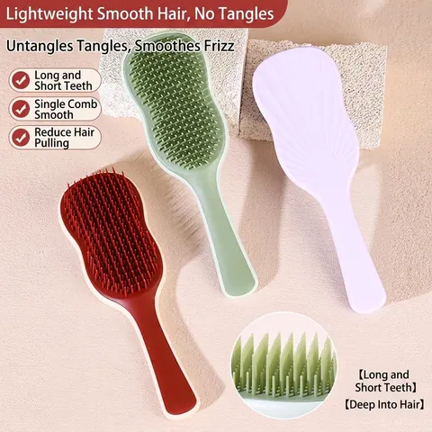 Spazzola Per Capelli Districante Pettine Massaggiante Impugnatura Ergonomica Setole Morbide Per Capelli Lunghi Ricci Salone