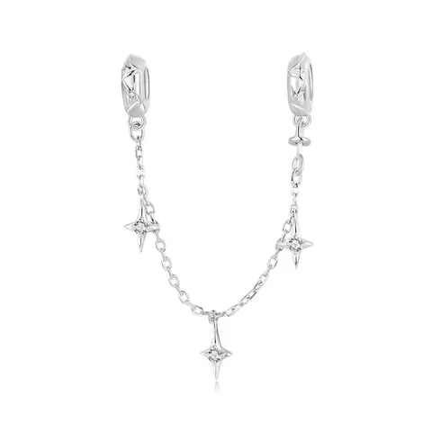 Cadena de Seguridad Starburst de Plata de Ley 925 Auténtica Circonia Incrustada Dije de Estrella Joyería para Mujer