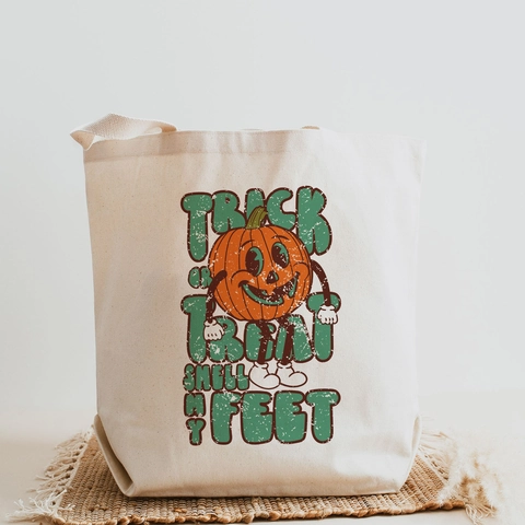 Halloween Canvas Tote Bag Spooky Vibes Ghost Pumpkin Print Reusable Shopping Shoulder Handbag Holiday Gift Favor