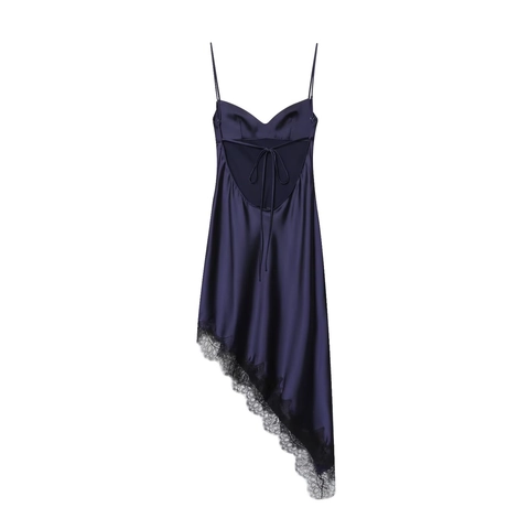 Vestido Largo De Satén Para Mujer Espalda Descubierta Cuello En V Profundo Ribete De Encaje Dobladillo Irregular Sin Mangas Elegante