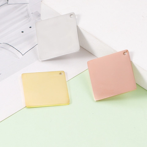 Square 304 Stainless Steel Pendant Blanks Mirror Polished Single Hole For DIY Jewelry Making Calendar Charms Crafts