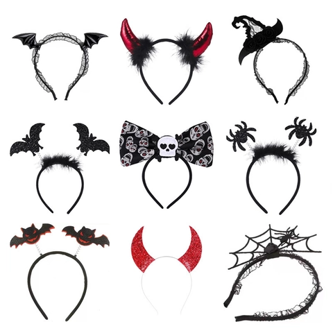 Halloween Headband Bat Spider Skull Witch Hat Headpiece Fabric Hair Hoop Cosplay Party Costume Props Festival Hair Accessories For Men Women Kids