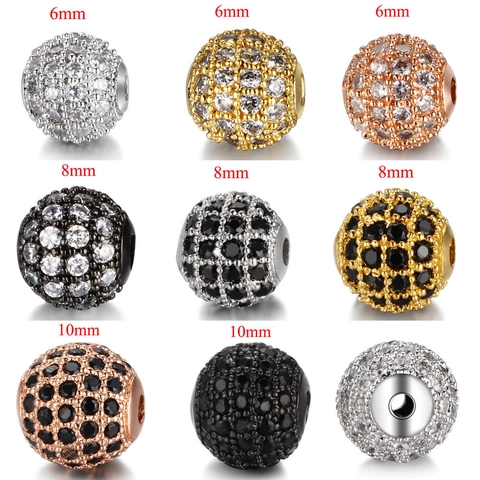 Round Micro Pave Zirconia Copper Spacer Beads Ball For DIY Jewelry Making Bracelet Necklace Accessories Craft