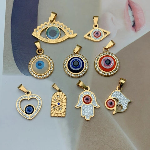 Böser Blick Hamsa Hand Anhänger Edelstahl 18K Vergoldet Zirkonia Herz Sonne Stern DIY Schmuck Zubehör