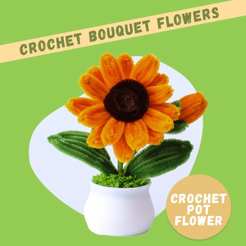 Fleurs En Pot Au Crochet À La Main Mini Tournesol Lys Plante En Fil Tricoté Décor De Bureau Maison Ornement Cadeau