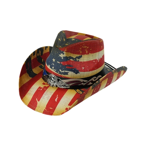 Cappello Da Cowboy In Paglia Tesa Larga Distintivo In Metallo Ala USA Bandiera Americana Cappello Da Sole Retro Jazz Uomo Donna