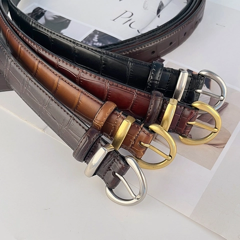 Vintage Damen Ledergürtel Echtes Rindsleder Krokodilmuster Retro Dornschließe Legierung Für Jeans Hosen Nische