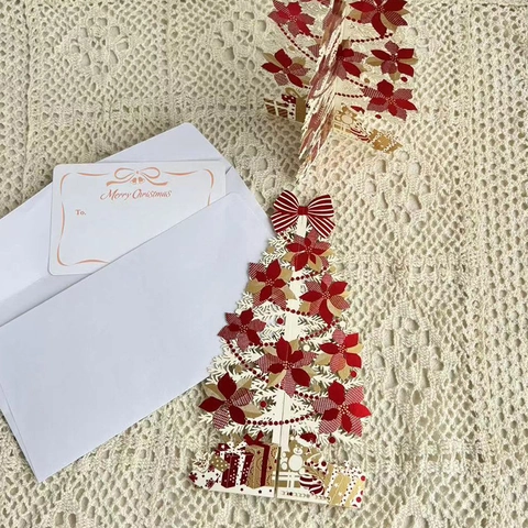 Biglietti Auguri Natale 3D Pop-Up Scultura Di Carta Stampa In Oro Design Albero Di Natale Con Buste Regalo