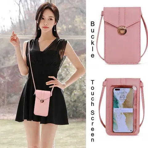 Damen Handy Umhängetasche PU Leder Mit Touchscreen Fenster Metallverschluss Mini Vertikale Schultertasche