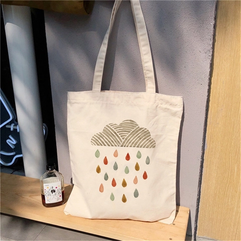 Aesthetic Canvas Tote Bag Women Large Capacity Shoulder Handbag Printed Reusable Shopping Grocery School Book Bag