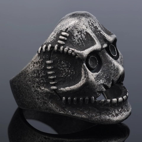 Anello Maschera Teschio Retro Acciaio Inossidabile 316L Distressed Punk Rock Goth Cicatrice Cucita Gioielli Uomini Donne