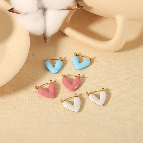 Heart Hoop Earrings Stainless Steel Gold Plated Enamel Drip Oil Minimalist Fashion Jewelry For Women