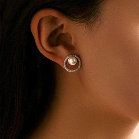 Orecchini A Lobo Con Künstliche Perle In Argento Sterling 925 Eleganti Tondi Geometrici Con Zirconi Gioielli Da Donna Regalo