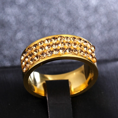 8mm 316L Stainless Steel Shamballa Rhinestone Band Ring For Women Natural Style Wedding Party Jewelry Gold Silver Rose Gold