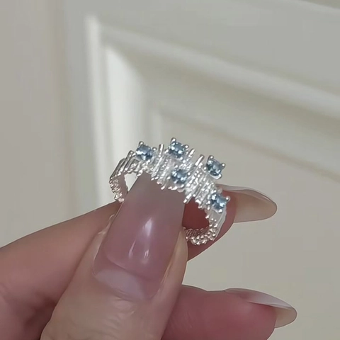 Irregular Texture Open Ring Copper With Round Zircon Inlay Fashion Adjustable Elegant Jewelry For Women