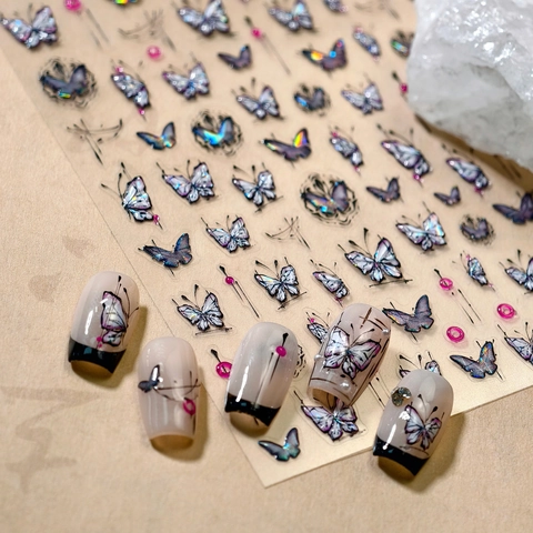 Butterfly Nail Art Stickers 3D Embossed Holographic Laser Adhesive Decals DIY Manicure Decoration For Women Girls