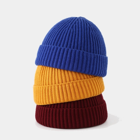 Ribbed Knitted Beanie Hat Warm Winter Docker Skull Cap Retro Streetwear Brimless Round Top Accessory For Men Women