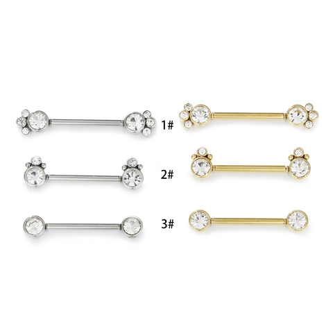 316L Stainless Steel Nipple Rings Zircon Inlaid Body Piercing Jewelry Barbell Flower Geometric Shape Women