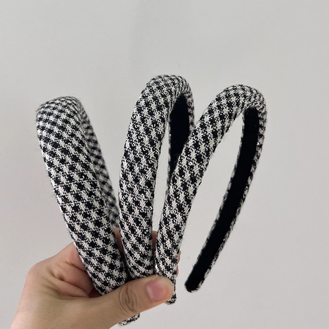 Vintage Gewatteerde Hoofdband Met Houndstooth Patroon Voor Dames Elegante Tweed Stof Haarband Met Lovertjes Details Retro Stijl