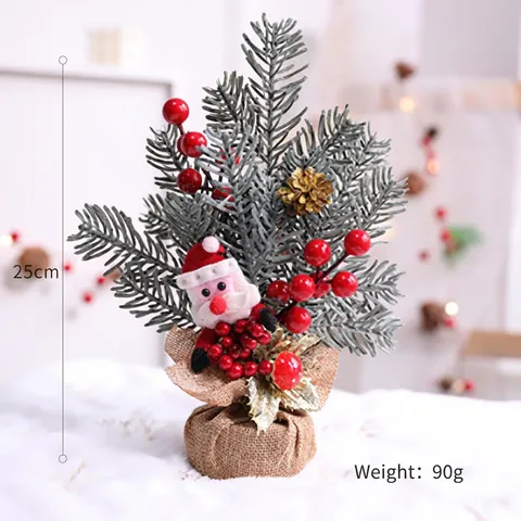 Mini Albero Di Natale Artificiale Decorazione Da Tavolo Con Bacche Rosse Pigne Base In Juta Ornamento Invernale