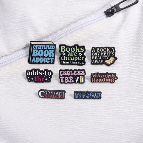 Creative Enamel Pin Brooch For Book Lovers Literary Metal Badge Aggressively Reading Constant Reader Letter Brooch Clothing Bag Decoration Gift
