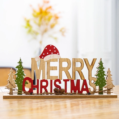 Decorazione Da Tavolo Natale In Legno Scritta Merry Christmas Con Babbo Natale E Albero Addobbo Festivo Per Casa E Festa